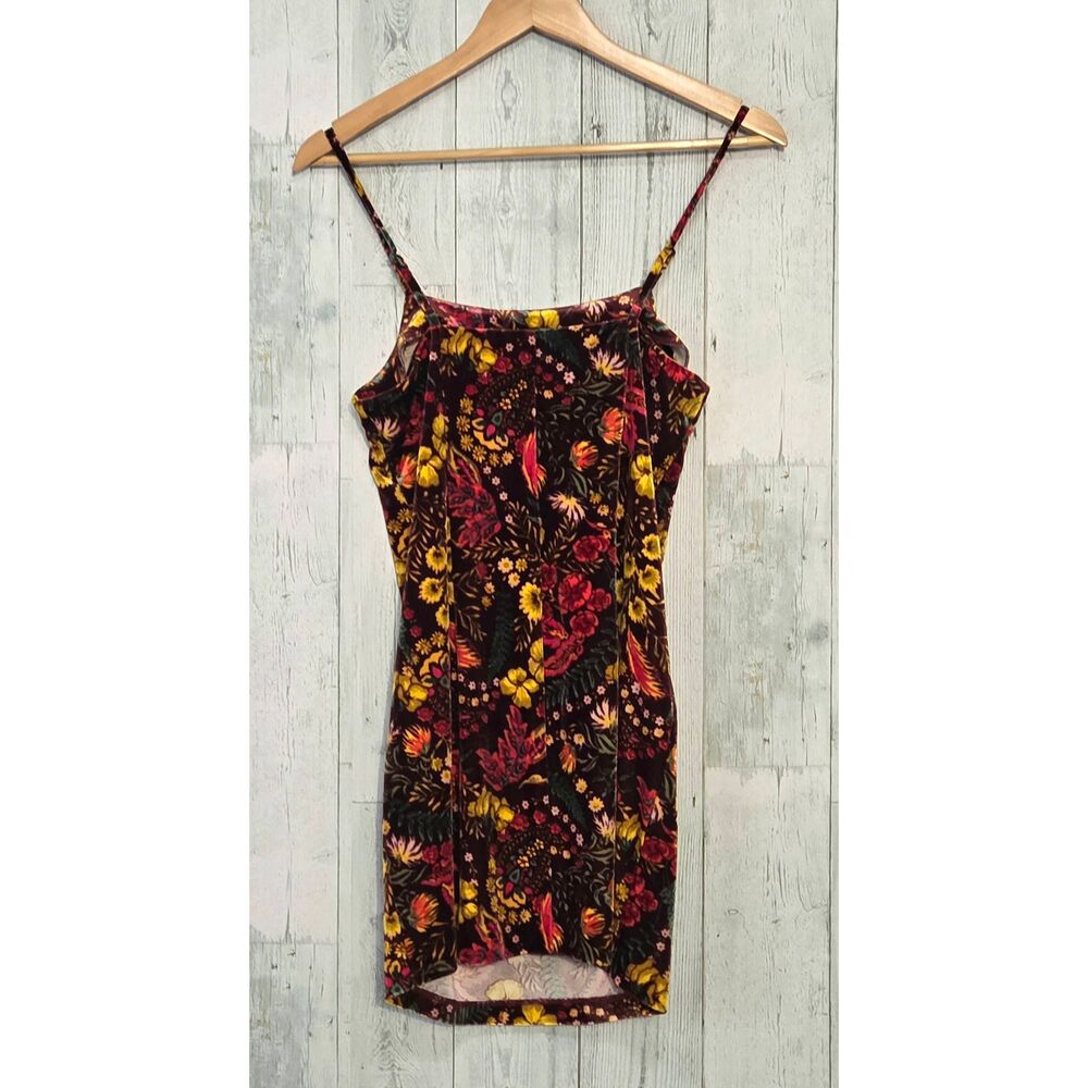 Forever 21 Floral Velvet Spaghetti Strap Bodycon Mini Dress Sz. S Jr. - Picture 4 of 7